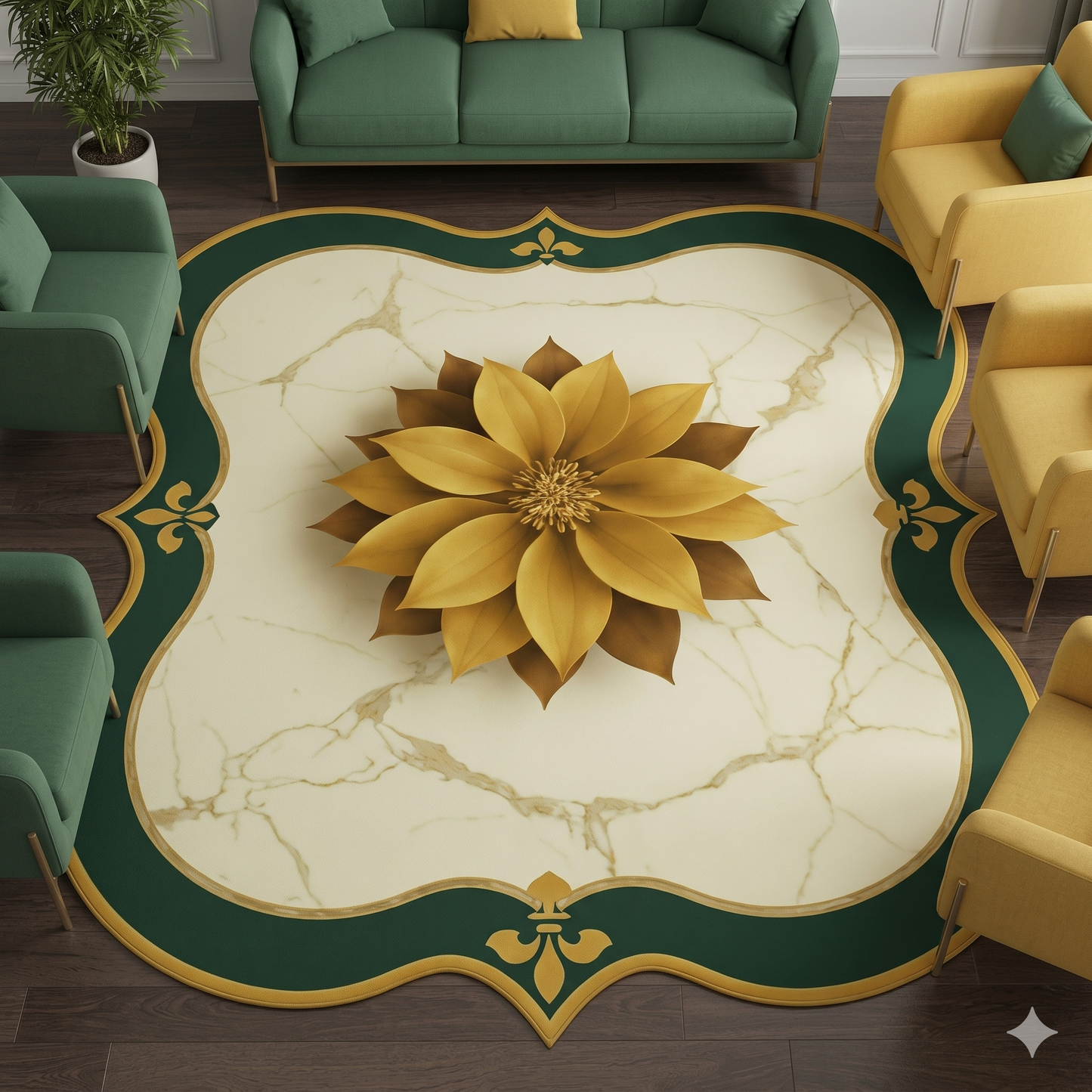 Луксозен 3D килим Emerald Gold с мраморен ефект и противоплъзгаща основа (K-06)