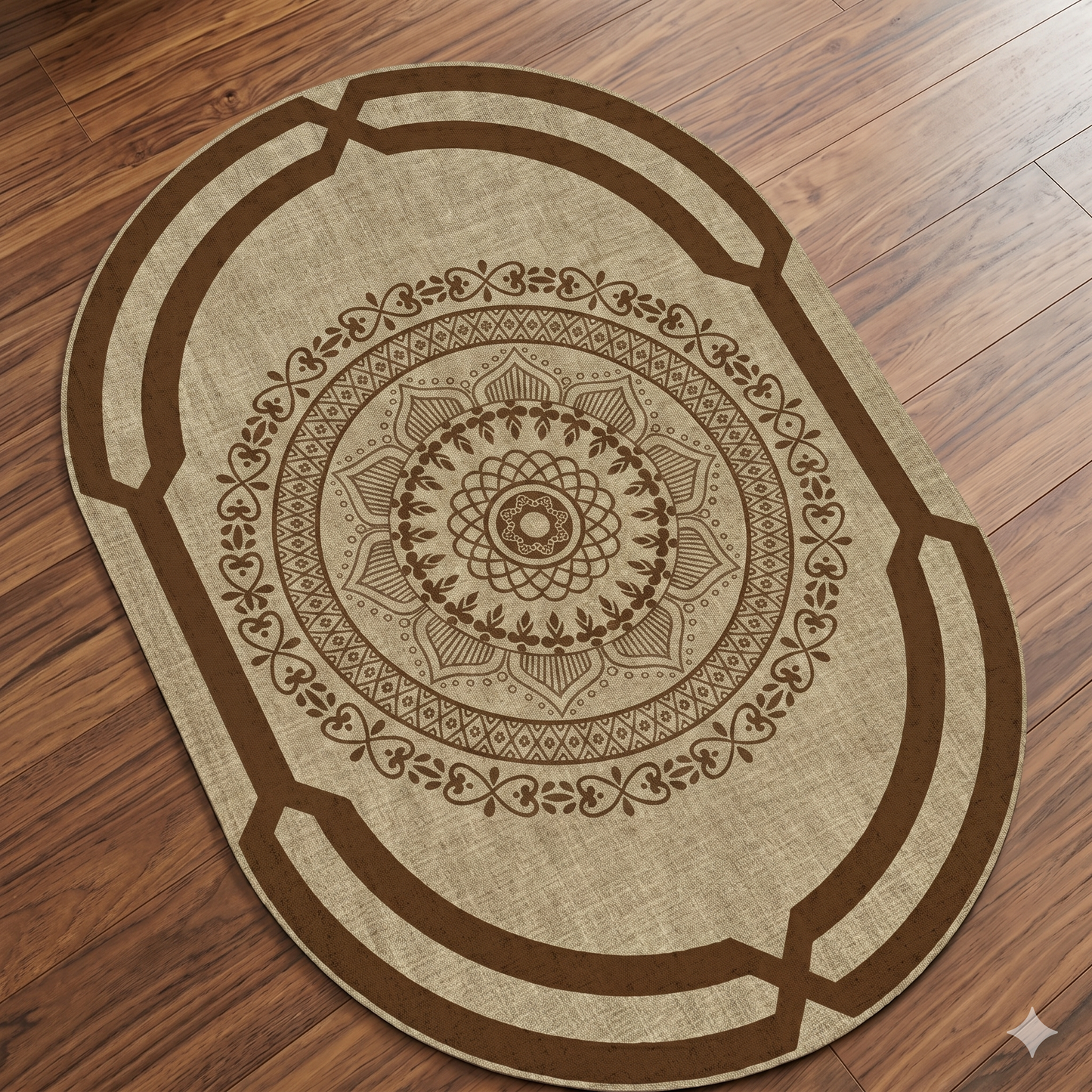 3D килим Mandala Brown в етно бохо стил и противоплъзгаща основа (K-07)