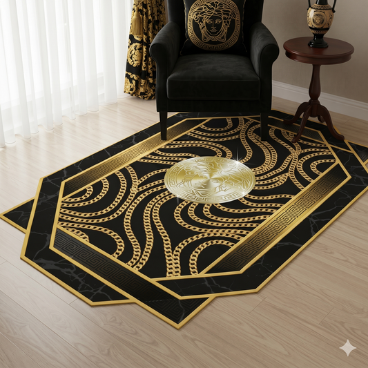Дизайнерски 3D Килим "Versace Nero Gold" – Премиум Италиански Стил и Мекота (K-16)