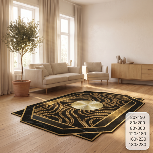 Дизайнерски 3D Килим "Versace Nero Gold" – Премиум Италиански Стил и Мекота (K-16)