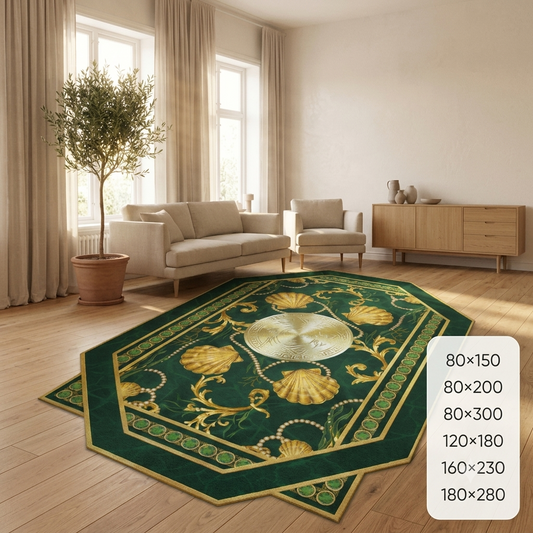 Дизайнерски 3D Килим "Versace Emerald Gold" – Премиум Изумрудено Зелено и Злато (K-17)