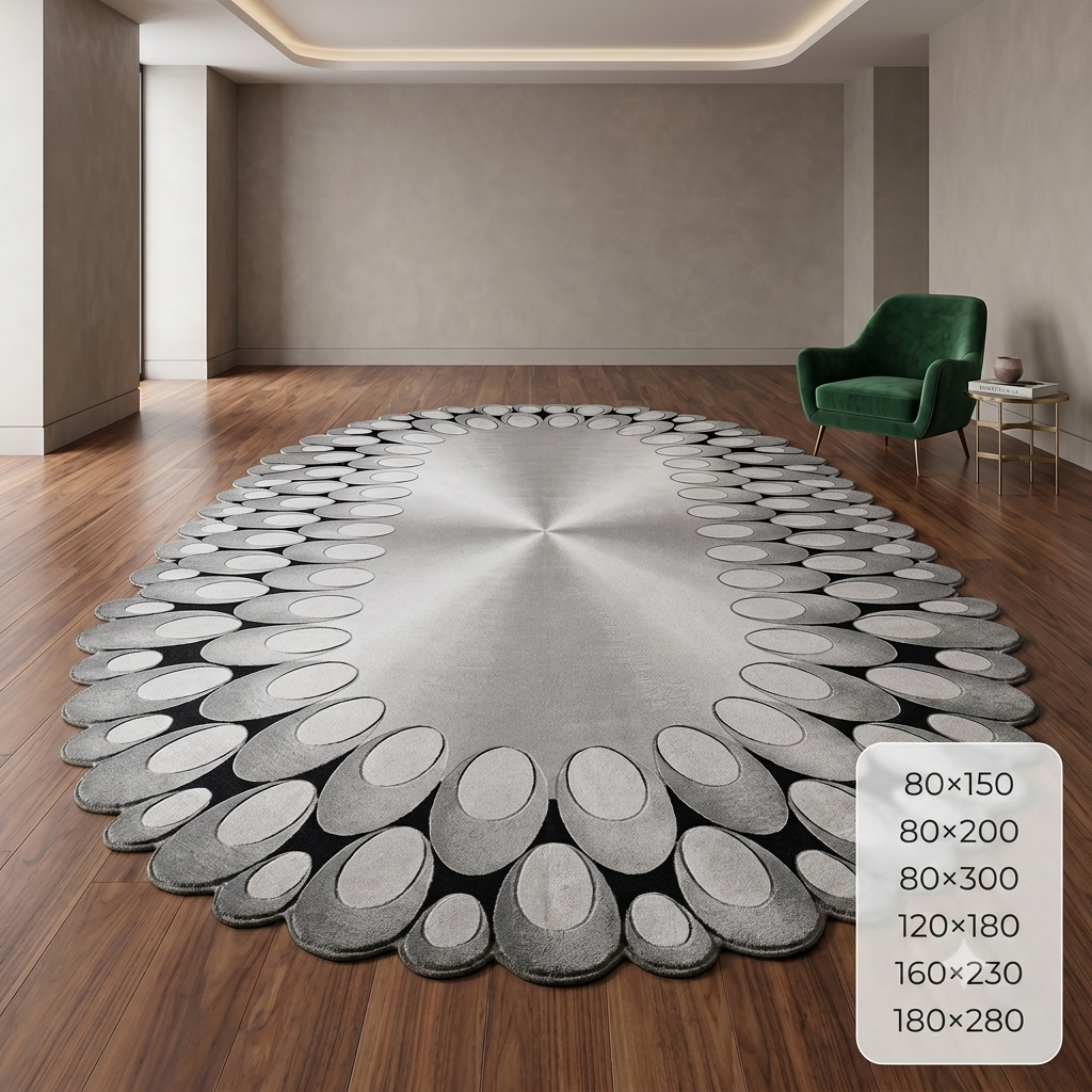 Луксозен овален килим Safari Silver Cascade – Модерен сив дизайн с 3D ефект (K-21)