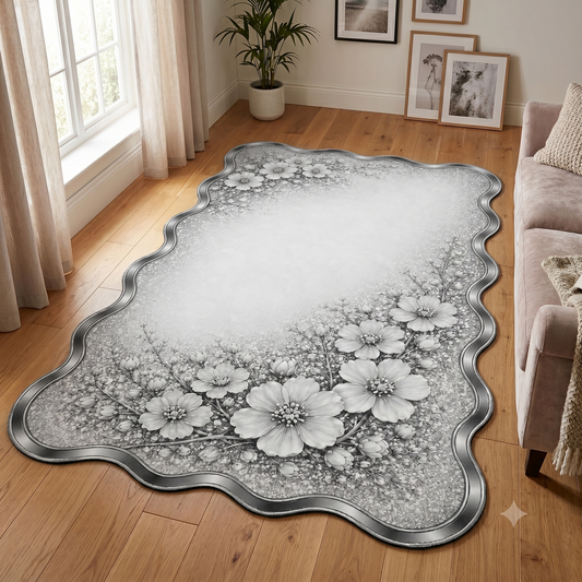 Луксозен килим Silver Blossom – Модерен дизайн в кремаво и сиво с 3D ефект (K-22)