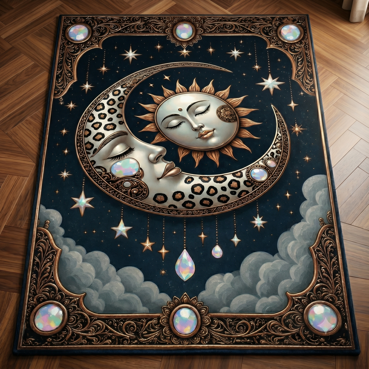 Дизайнерски килим Celestial Mystic Sun & Moon – Луксозен модел в дълбоко синьо (K-25)