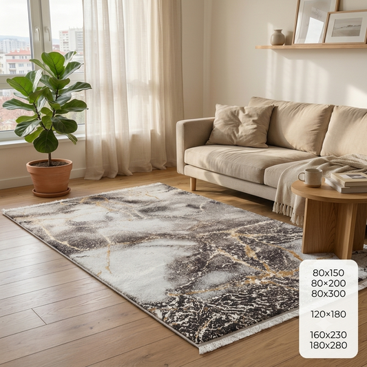 Луксозен 3D Килим Golden Marble – Модерен Мермерен Дизайн с Текстура и Златни Нишки (K-35)