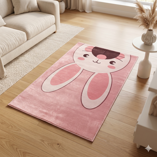 Детски 3D Килим Pink Bunny – Очарователен Дизайн с Зайче за Детска и Бебешка Стая (K-39)