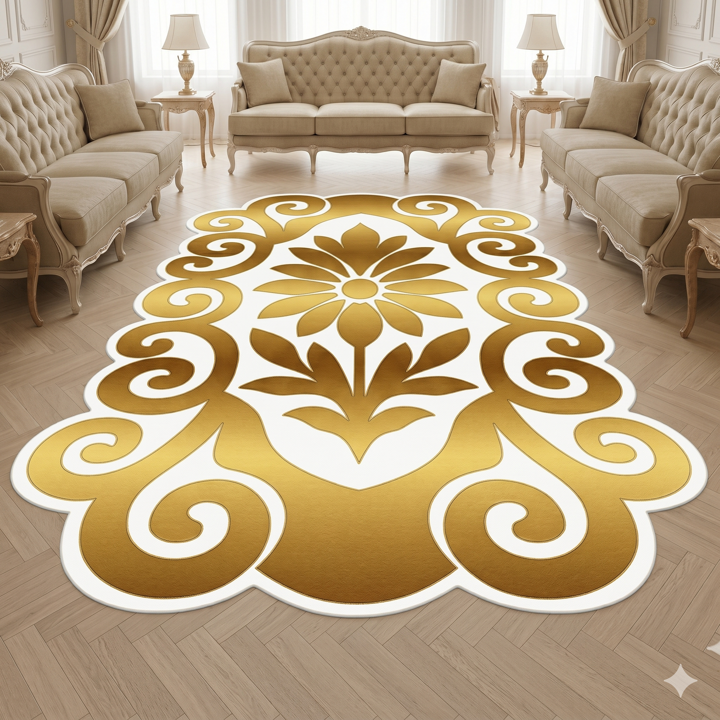 Луксозен 3D килим Gold Roses с класически дизайн и противоплъзгаща основа (K-05)