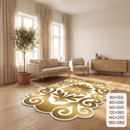 Луксозен 3D килим Gold Roses с класически дизайн и противоплъзгаща основа (K-05)