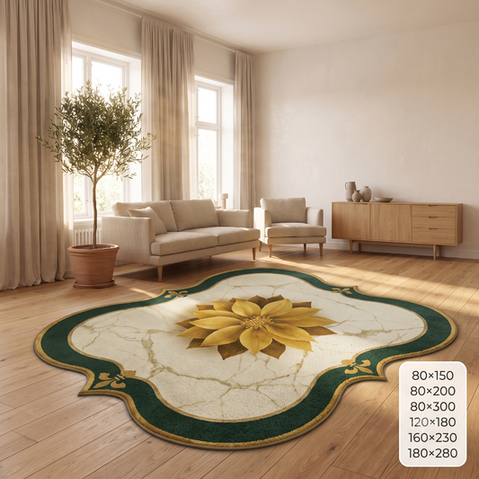 Луксозен 3D килим Emerald Gold с мраморен ефект и противоплъзгаща основа (K-06)