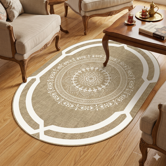 3D килим Mandala Beige в скандинавски бохо стил и противоплъзгаща основа (K-08)