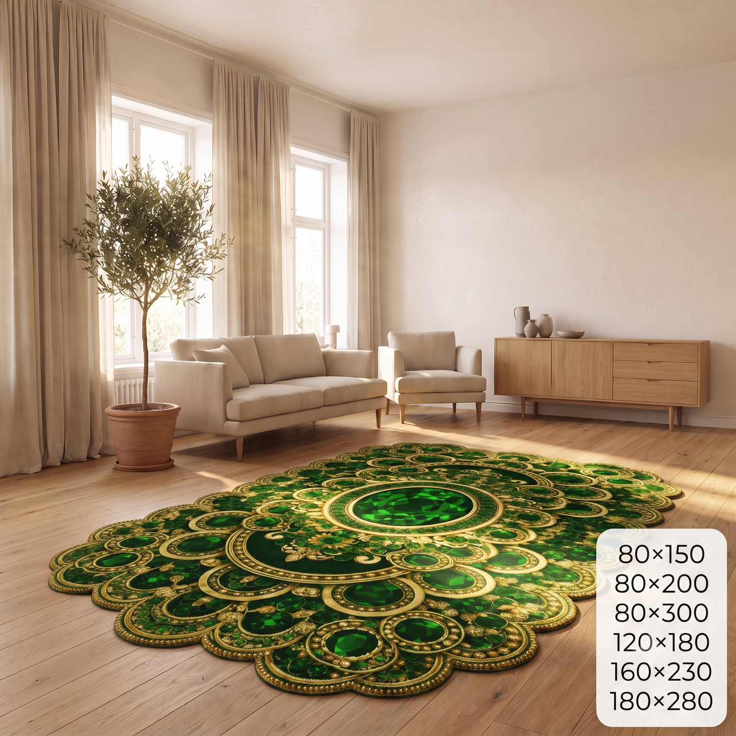 Луксозен 3D Килим Royal Emerald – Кралски Дизайн в Изумрудено Зелено и Злато с Кристален Ефект (K-29)